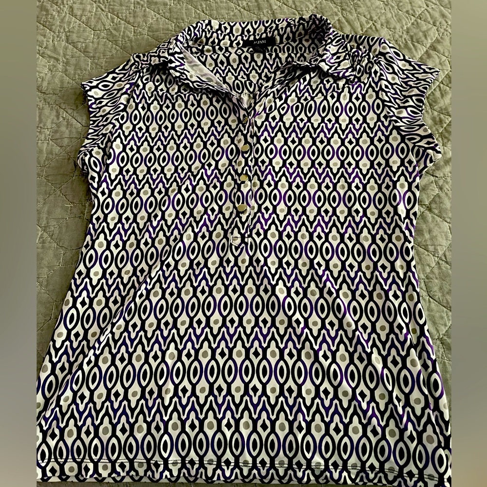 Ladies large top geometric purple gray and black